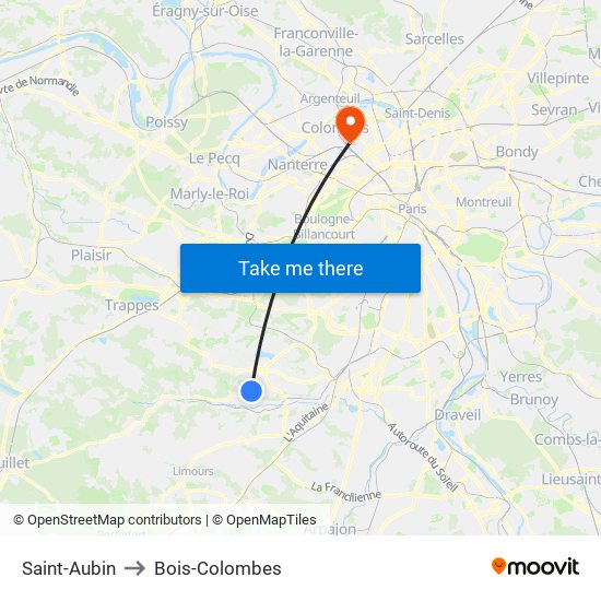 Saint-Aubin to Bois-Colombes map