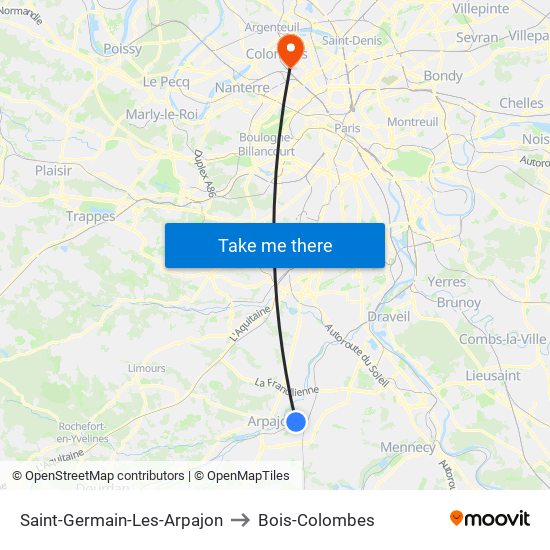 Saint-Germain-Les-Arpajon to Bois-Colombes map