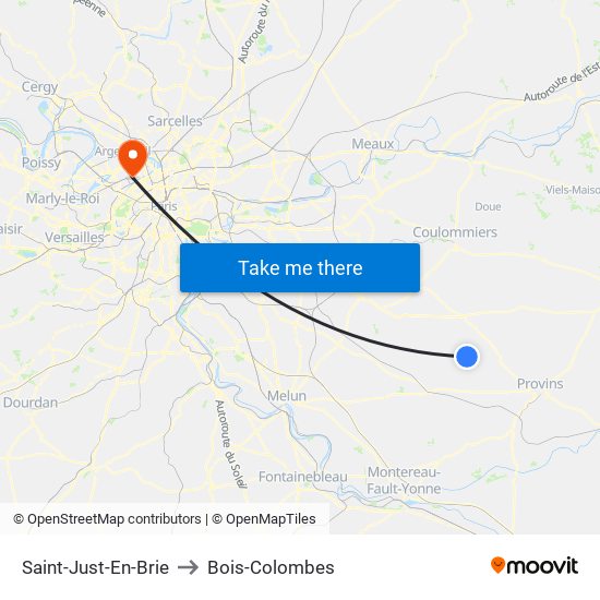 Saint-Just-En-Brie to Bois-Colombes map