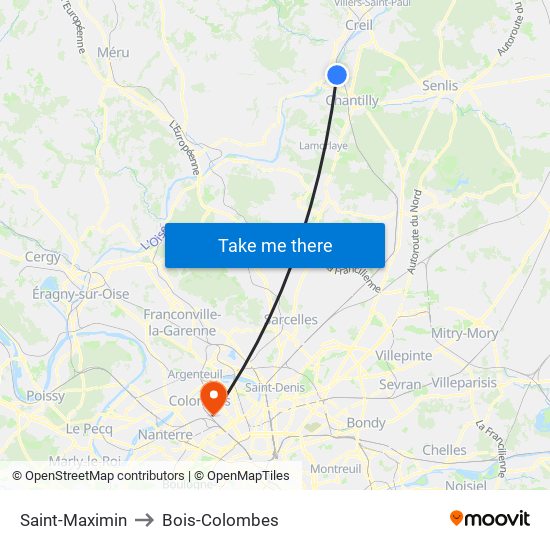 Saint-Maximin to Bois-Colombes map