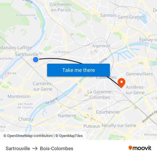 Sartrouville to Bois-Colombes map