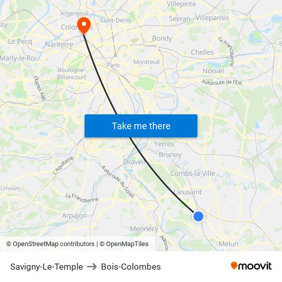 Savigny-Le-Temple to Bois-Colombes map