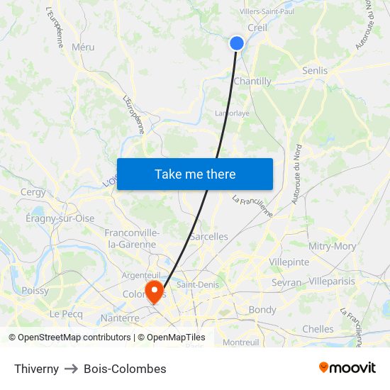 Thiverny to Bois-Colombes map