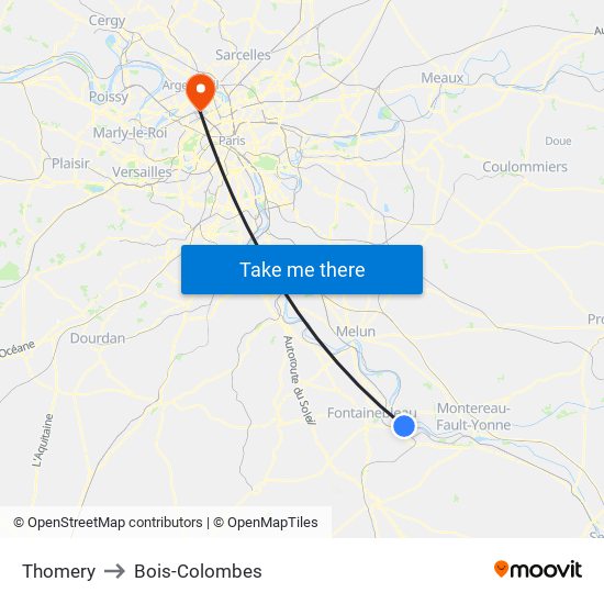 Thomery to Bois-Colombes map