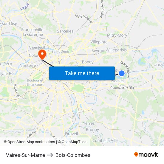 Vaires-Sur-Marne to Bois-Colombes map