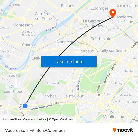 Vaucresson to Bois-Colombes map
