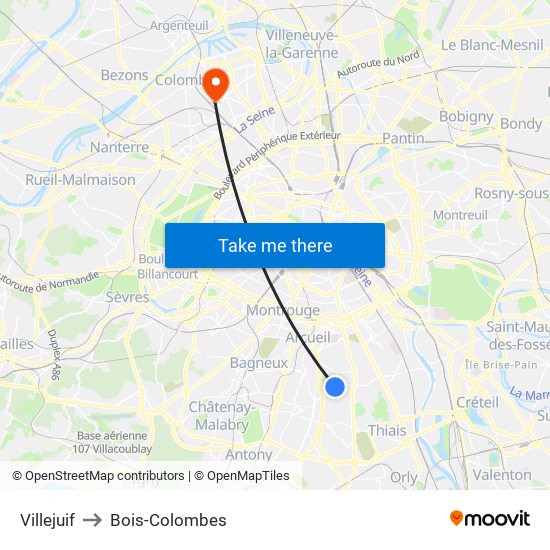 Villejuif to Bois-Colombes map