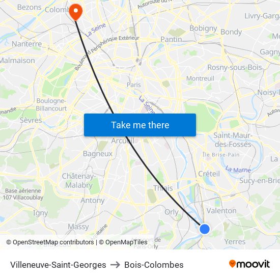 Villeneuve-Saint-Georges to Bois-Colombes map