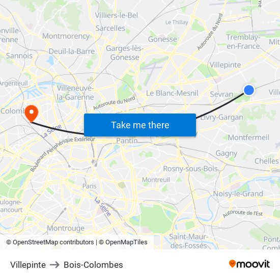 Villepinte to Bois-Colombes map