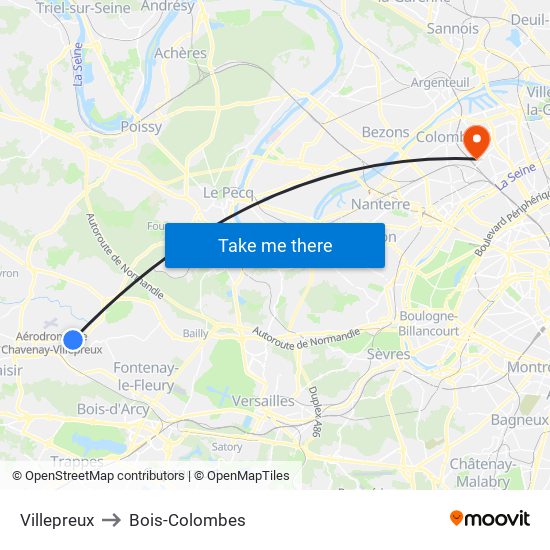 Villepreux to Bois-Colombes map