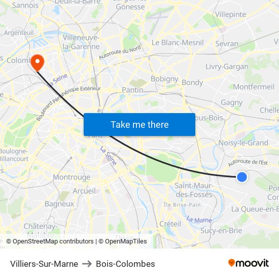 Villiers-Sur-Marne to Bois-Colombes map
