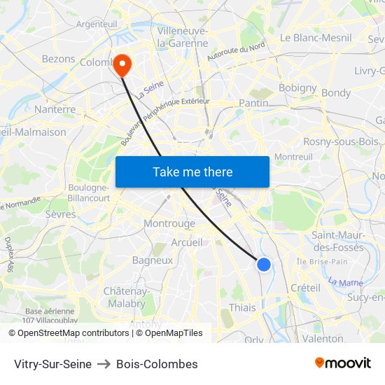 Vitry-Sur-Seine to Bois-Colombes map