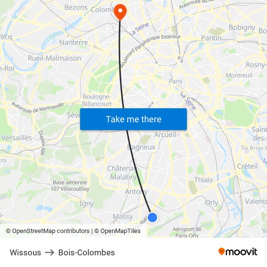 Wissous to Bois-Colombes map