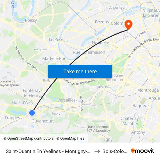 Saint-Quentin En Yvelines - Montigny-Le-Bretonneux to Bois-Colombes map