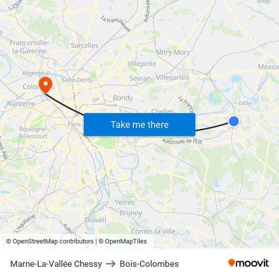 Marne-La-Vallée Chessy to Bois-Colombes map