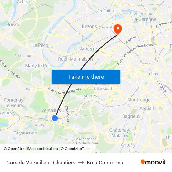 Gare de Versailles - Chantiers to Bois-Colombes map