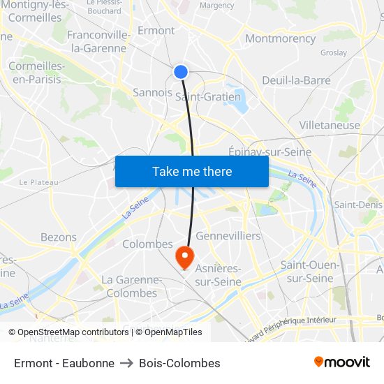 Ermont - Eaubonne to Bois-Colombes map