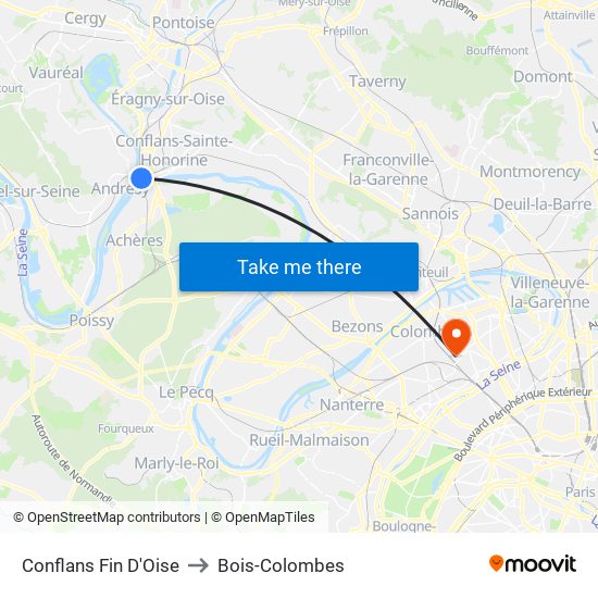 Conflans Fin D'Oise to Bois-Colombes map