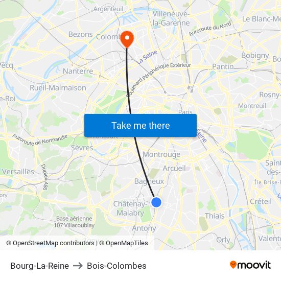 Bourg-La-Reine to Bois-Colombes map