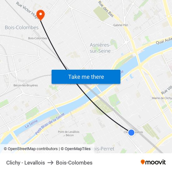 Clichy - Levallois to Bois-Colombes map