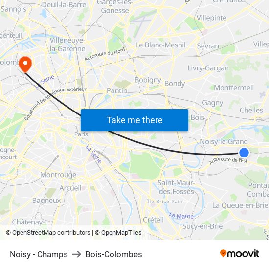 Noisy - Champs to Bois-Colombes map