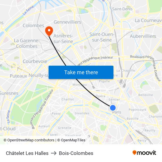 Châtelet Les Halles to Bois-Colombes map