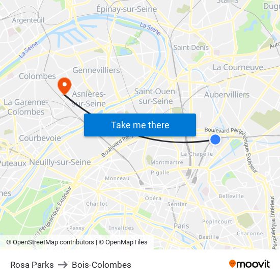 Rosa Parks to Bois-Colombes map