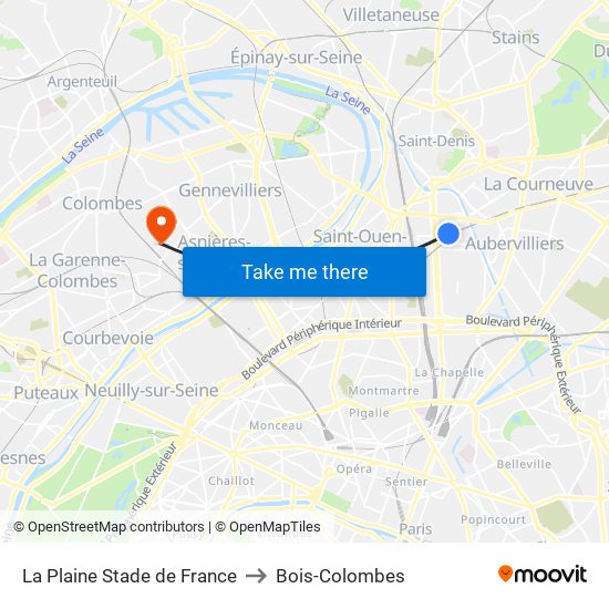 La Plaine Stade de France to Bois-Colombes map