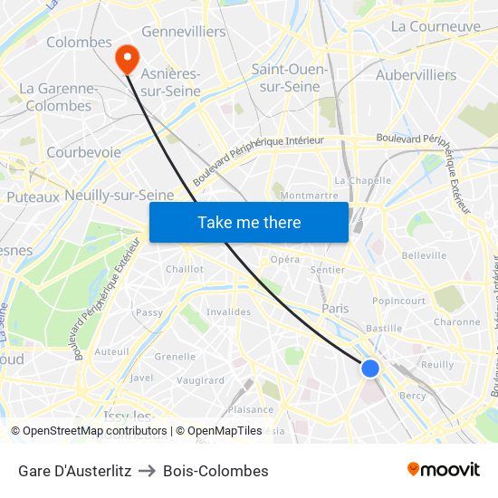 Gare D'Austerlitz to Bois-Colombes map