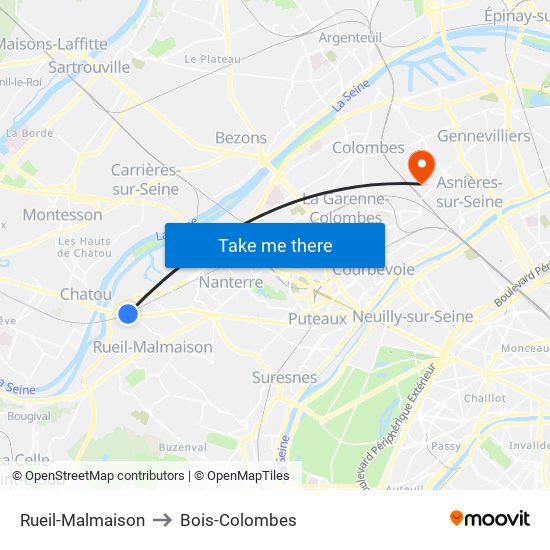 Rueil-Malmaison to Bois-Colombes map