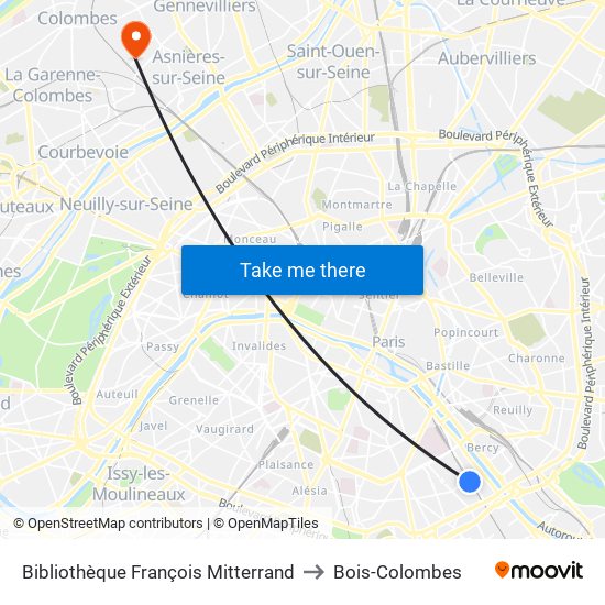 Bibliothèque François Mitterrand to Bois-Colombes map