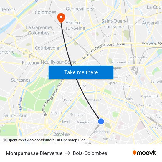 Montparnasse-Bienvenue to Bois-Colombes map