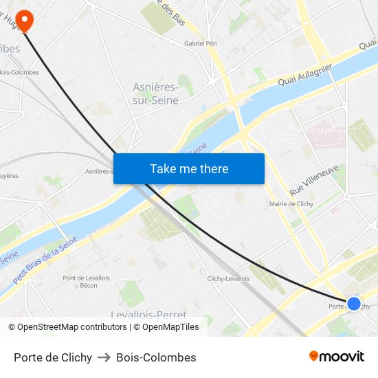 Porte de Clichy to Bois-Colombes map