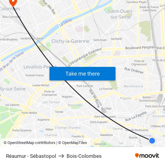 Réaumur - Sébastopol to Bois-Colombes map