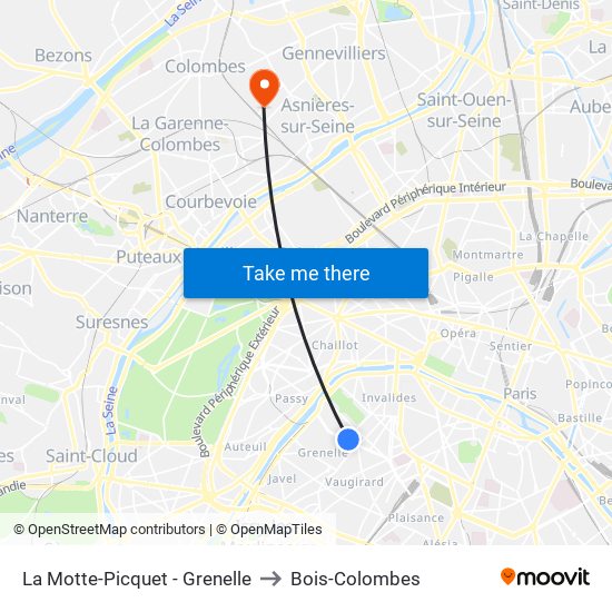 La Motte-Picquet - Grenelle to Bois-Colombes map