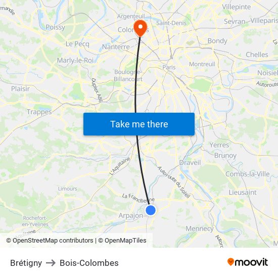 Brétigny to Bois-Colombes map