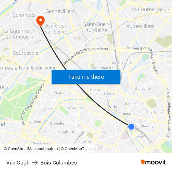 Van Gogh to Bois-Colombes map