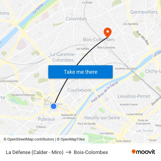 La Défense (Calder - Miro) to Bois-Colombes map