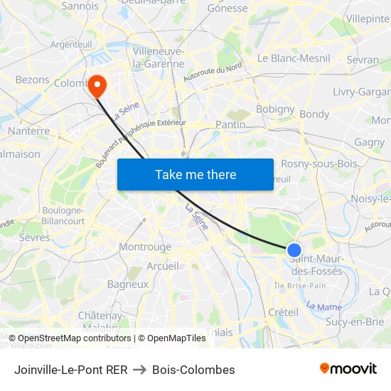 Joinville-Le-Pont RER to Bois-Colombes map