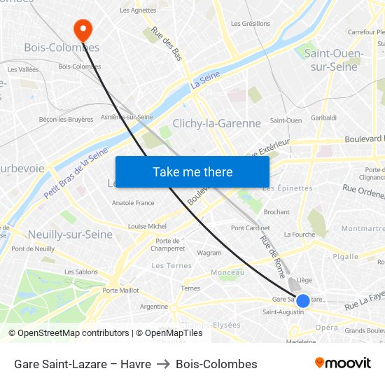 Gare Saint-Lazare – Havre to Bois-Colombes map
