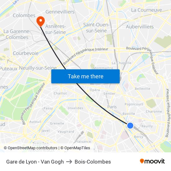 Gare de Lyon - Van Gogh to Bois-Colombes map
