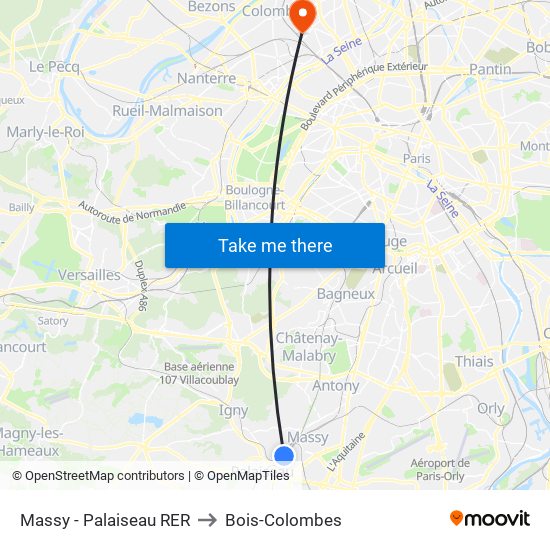 Massy - Palaiseau RER to Bois-Colombes map