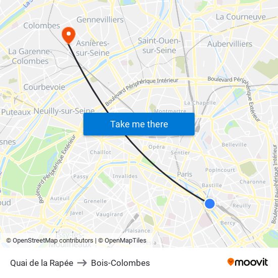 Quai de la Rapée to Bois-Colombes map