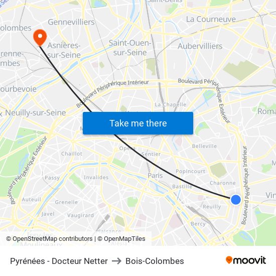 Pyrénées - Docteur Netter to Bois-Colombes map
