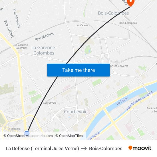 La Défense (Terminal Jules Verne) to Bois-Colombes map