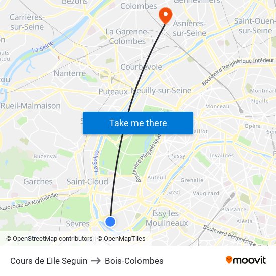 Cours de L'Ile Seguin to Bois-Colombes map