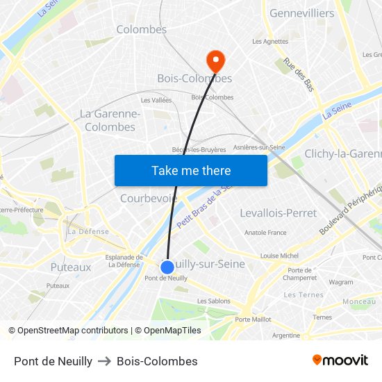 Pont de Neuilly to Bois-Colombes map