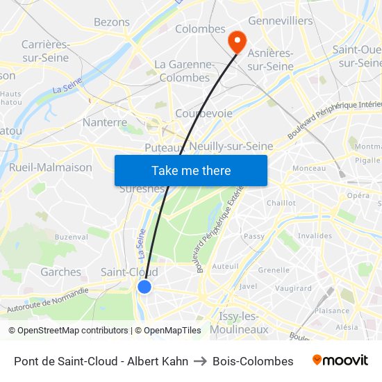 Pont de Saint-Cloud - Albert Kahn to Bois-Colombes map