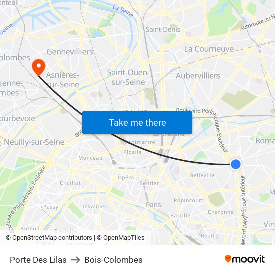 Porte Des Lilas to Bois-Colombes map