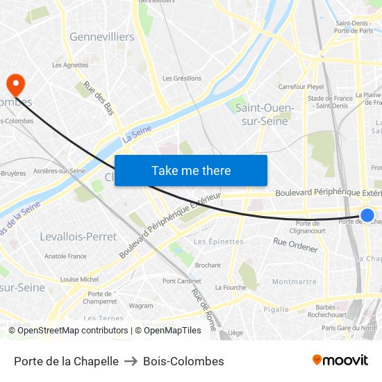 Porte de la Chapelle to Bois-Colombes map